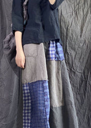 Bohemian Colorblock Wrinkled Pockets Patchwork Linen Skirts Spring