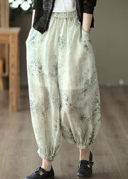 Bohemian Cyan Pockets Print Linen Lantern Pants Summer