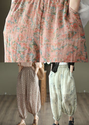 Bohemian Cyan Pockets Print Linen Lantern Pants Summer