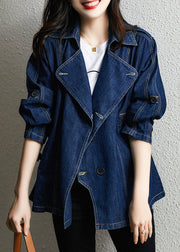 Bohemian Dark Blue Square Collar Patchwork Button Denim Coats Fall