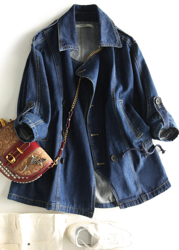 Bohemian Dark Blue Square Collar Patchwork Button Denim Coats Fall