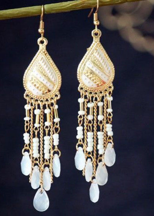 Bohemian Droplet Shape Crystal Tassel Metal Vacation Drop Earrings