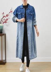 Bohemian Gradient Color Pockets Denim Trench Coats Fall