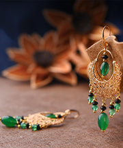 Bohemian Green Agate Tassel 14K Gold Drop Earrings