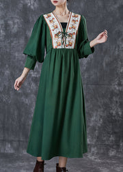 Bohemian Green Cinched Patchwork Lace Up Cotton Dresses Spring