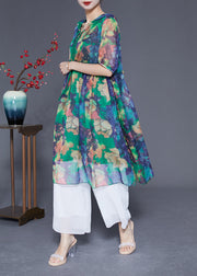 Bohemian Green Hooded Ruffled Print Chiffon Dress Summer