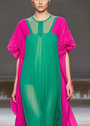 Bohemian Green Oversized Patchwork Chiffon Dress Summer