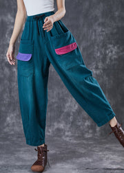 Bohemian Green Oversized Patchwork Pockets Cotton Harem Pants Spring