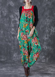 Bohemian Green Oversized Print Cotton Overalls Jumpsuit Fall