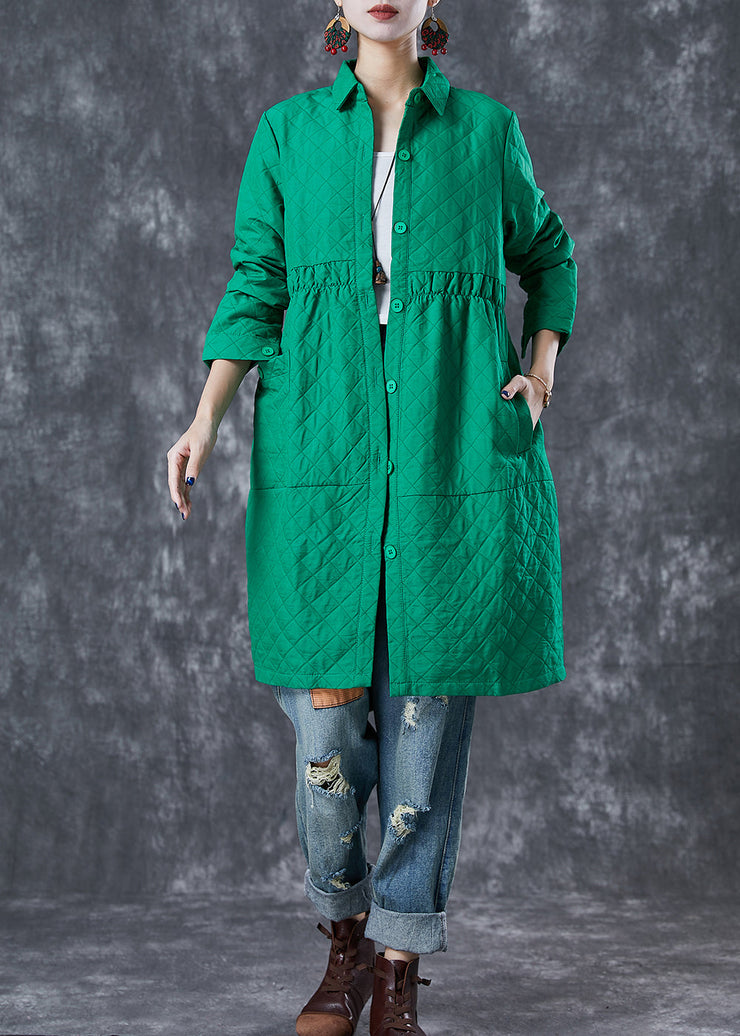 Bohemian Green Peter Pan Collar Plaid Cotton Coat Fall