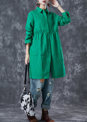 Bohemian Green Peter Pan Collar Plaid Cotton Coat Fall