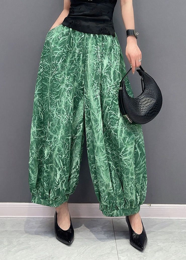 Bohemian Green Pockets Print Patchwork Cotton Harem Pants Summer