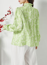 Bohemian Green Ruffled Print Butterfly Silk Tops Spring