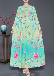 Bohemian Green Square Collar Print Silk Holiday Dresses Fall