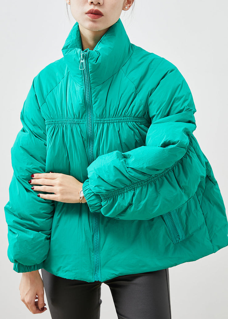 Bohemian Green Zip Up Wrinkled Duck Down Puffers Jackets Winter