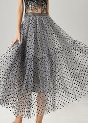 Bohemian Grey Dot Patchwork Tulle Skirts Summer