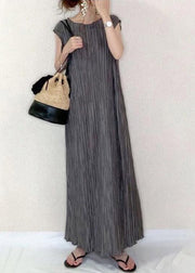 Bohemian Grey O-Neck Long Pleated Dress Summer