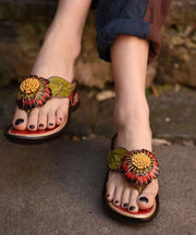 Bohemian Handmade Floral High Wedge Heels Flip Flops