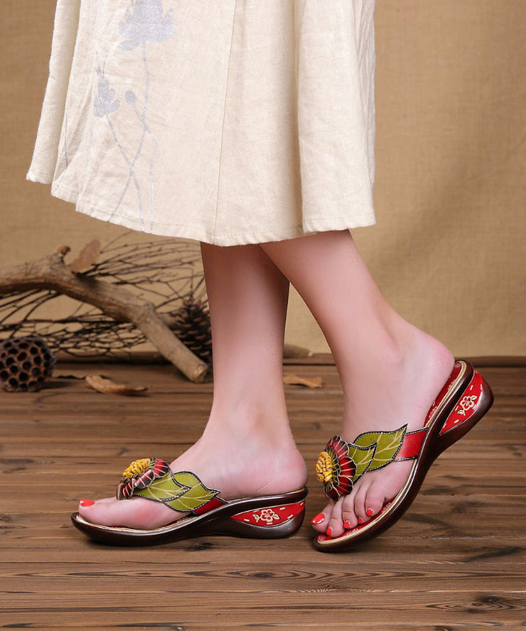 Bohemian Handmade Floral High Wedge Heels Flip Flops