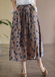 Bohemian Black flower Elastic Waist Print Linen Skirts Summer