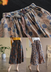 Bohemian Red geometry Elastic Waist Print Linen Skirts Summer