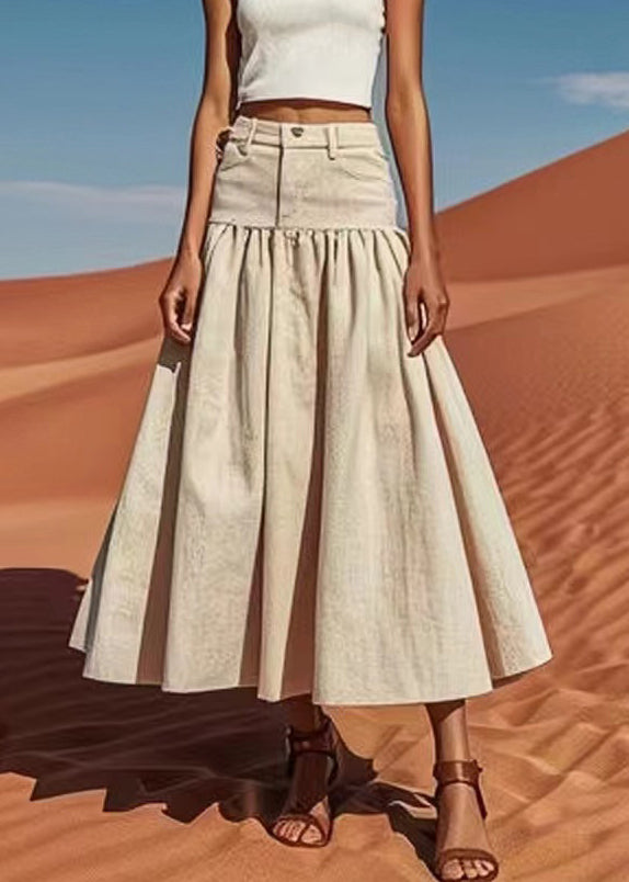 Bohemian Khaki High Waist Patchwork Linen Skirts Summer