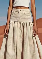 Bohemian Khaki High Waist Patchwork Linen Skirts Summer