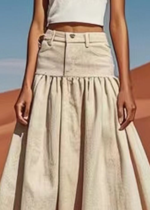 Bohemian Khaki High Waist Patchwork Linen Skirts Summer