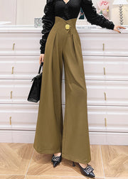 Bohemian Khaki Pockets High Waist Patchwork Spandex Wide Leg Pants Fall