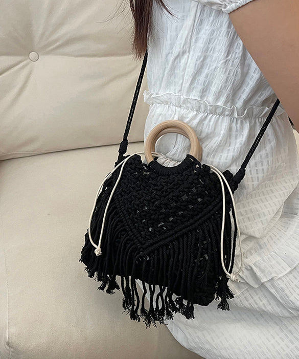 Bohemian Khaki Tassel Hollow Out Woven Crossbody Bag