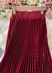 Bohemian Mulberry Satin Elastic Waist Pleated Skirts Spring