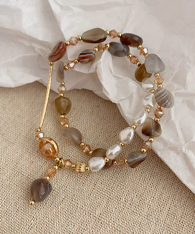 Bohemian Multi Copper Overgild Pearl Crystal Charm Bracelet