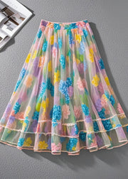 Bohemian Multicolor Floral Print Tulle Beach Skirt Summer