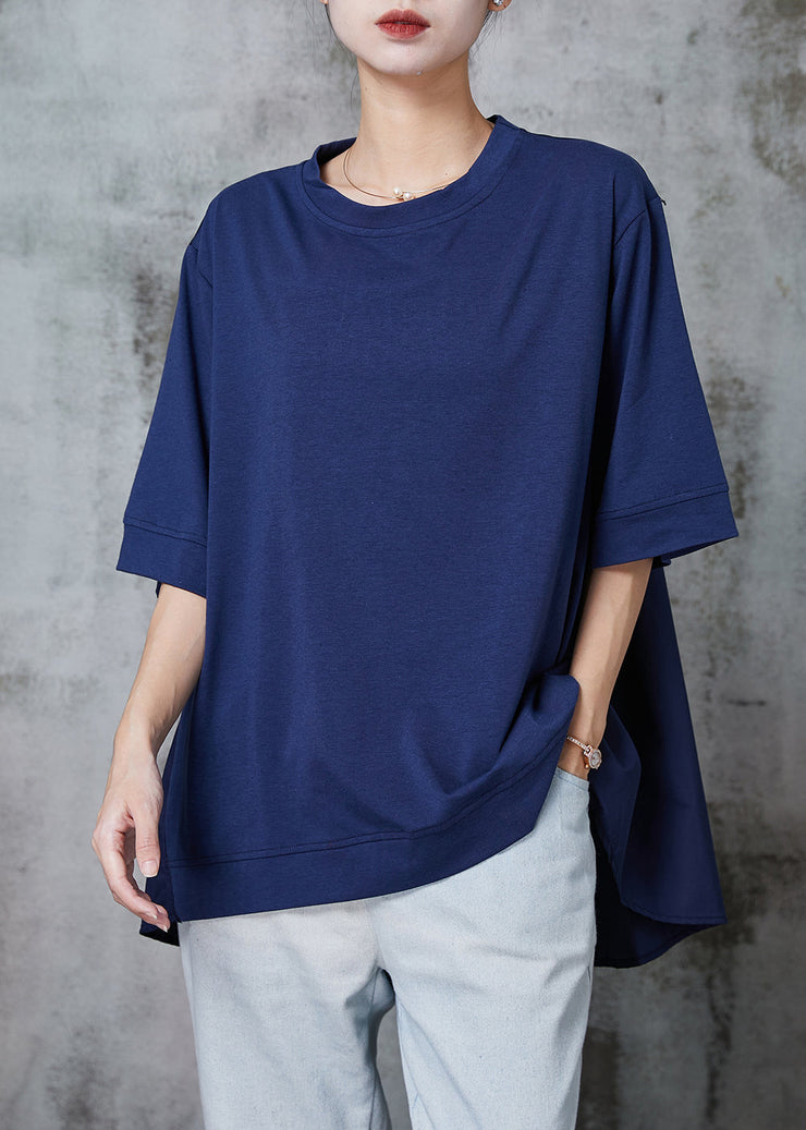 Bohemian Navy Oversized Cotton Sweatshirt Half Sleeve