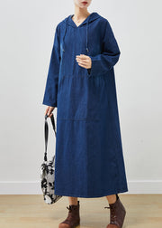 Bohemian Navy Oversized Denim Hooded Dress Spring