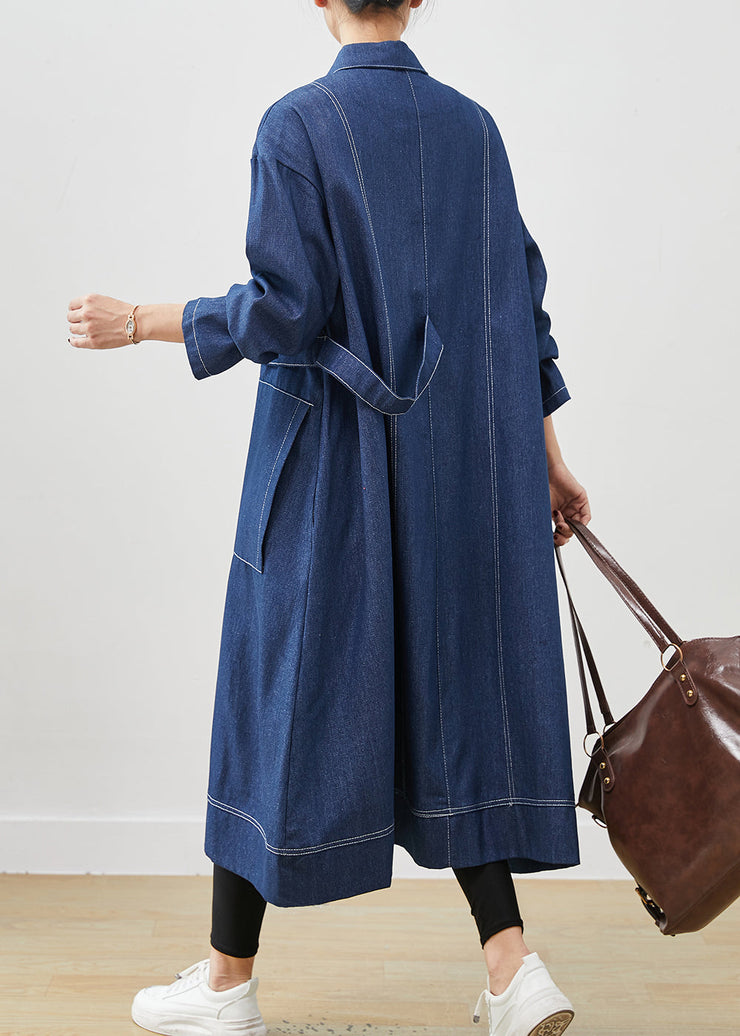 Bohemian Navy Oversized Pockets Denim Coat Spring