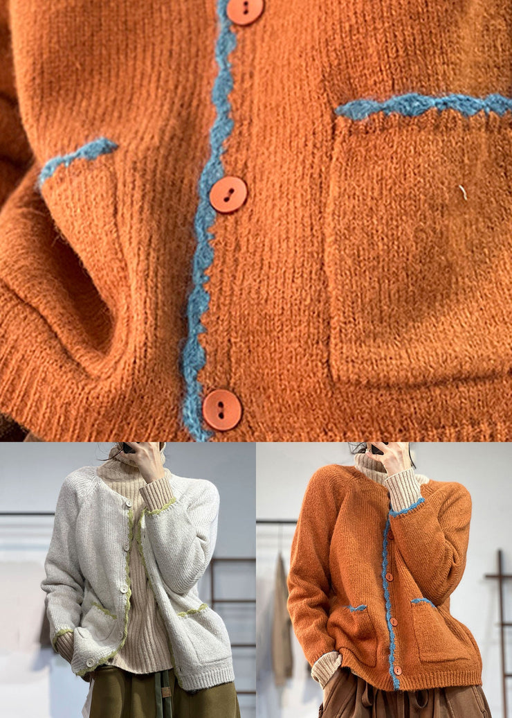 Bohemian Orange Button Pockets Woolen Coats Fall