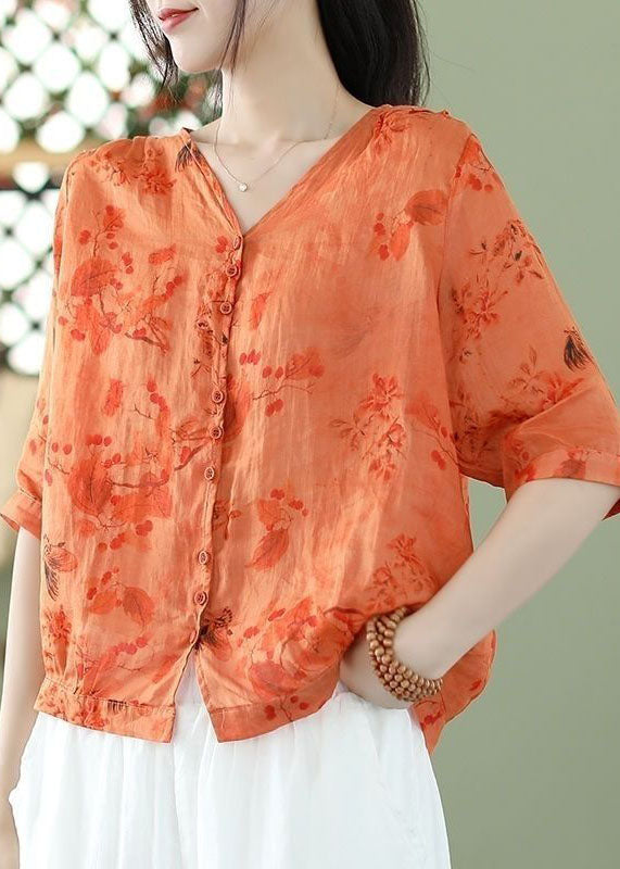 Bohemian color Print Slim Fit Linen Shirt Top Half Sleeve