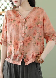 Bohemian color Print Slim Fit Linen Shirt Top Half Sleeve