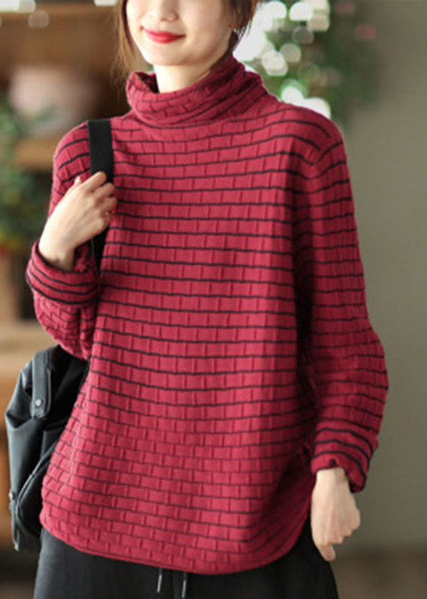 Bohemian Orange Turtle Neck Striped Knit Sweaters Winter