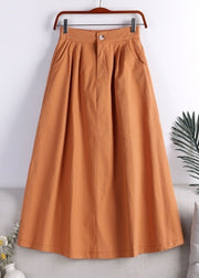 Bohemian Orange Zippered Button Pockets Elastic Waist A Line Skirt Fall