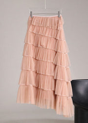 Bohemian Pink Asymmetrical Design Tulle Beach Skirts