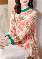 Bohemian Pink Asymmetrical Patchwork Print Chiffon Top Spring