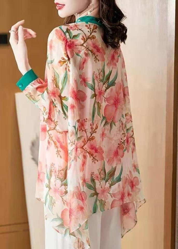 Bohemian Pink Asymmetrical Patchwork Print Chiffon Top Spring