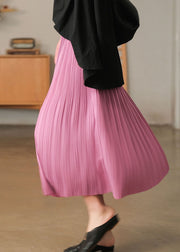 Bohemian Pink Elastic Waist Cotton Pleated Skirts