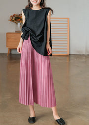 Bohemian Pink Elastic Waist Cotton Pleated Skirts