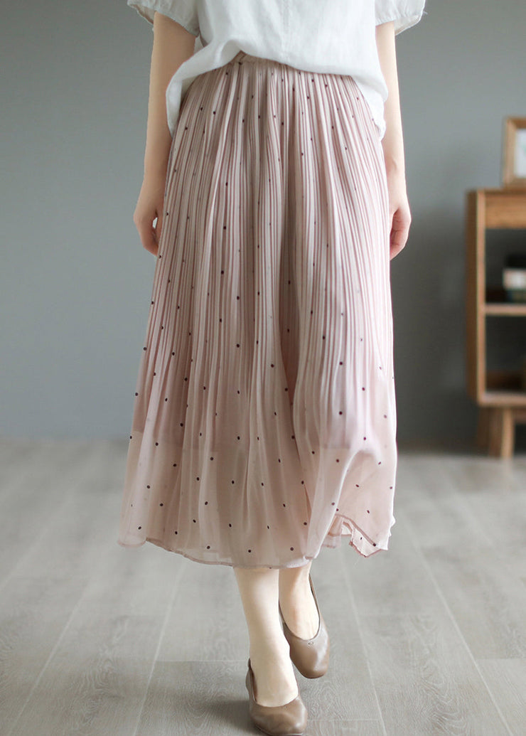 Bohemian Pink Elastic Waist Dot Print Chiffon Skirts Summer