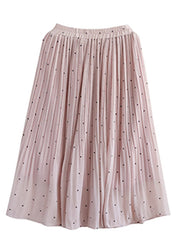 Bohemian Pink Elastic Waist Dot Print Chiffon Skirts Summer