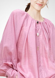 Bohemian Pink O-Neck Oversized Blouses Spring