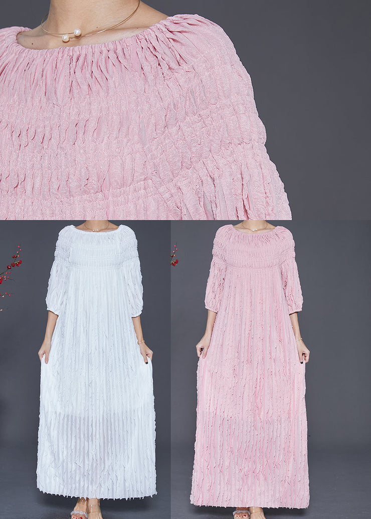 Bohemian Pink Slash Neck Wrinkled Robe Dresses Fall